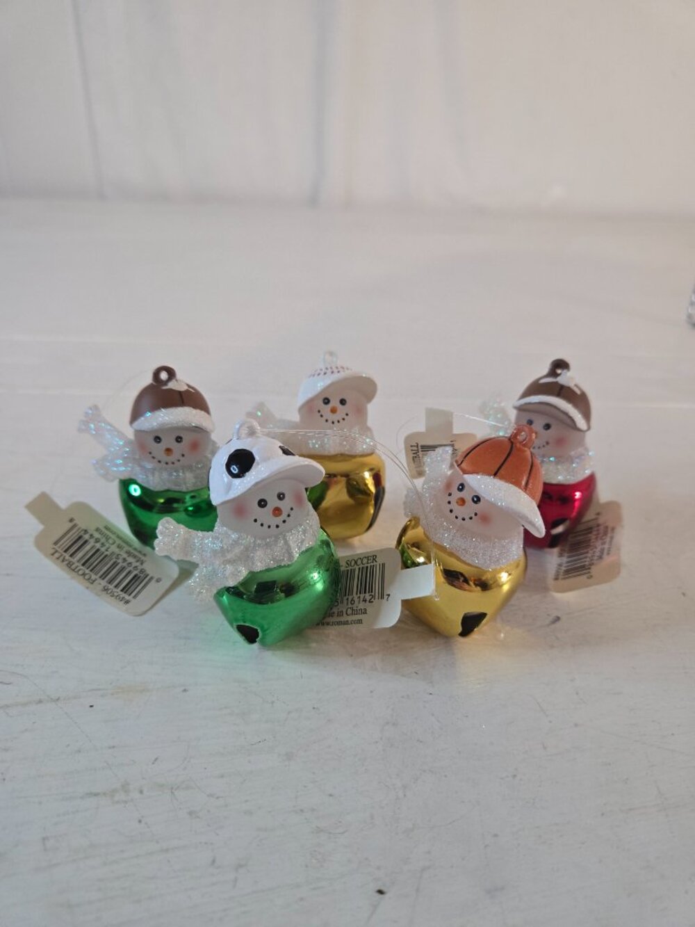Jingle Buddies Sports Ornaments Set 5: 2 Football, 1 Baseball Soccer Basketball